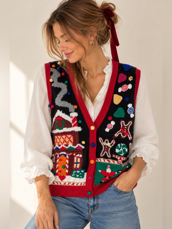 Jerell Christmas Sweaters - Vintage Signature Jerell S Christmas Sweater Vest Gingerbread Santa Novelty Knit